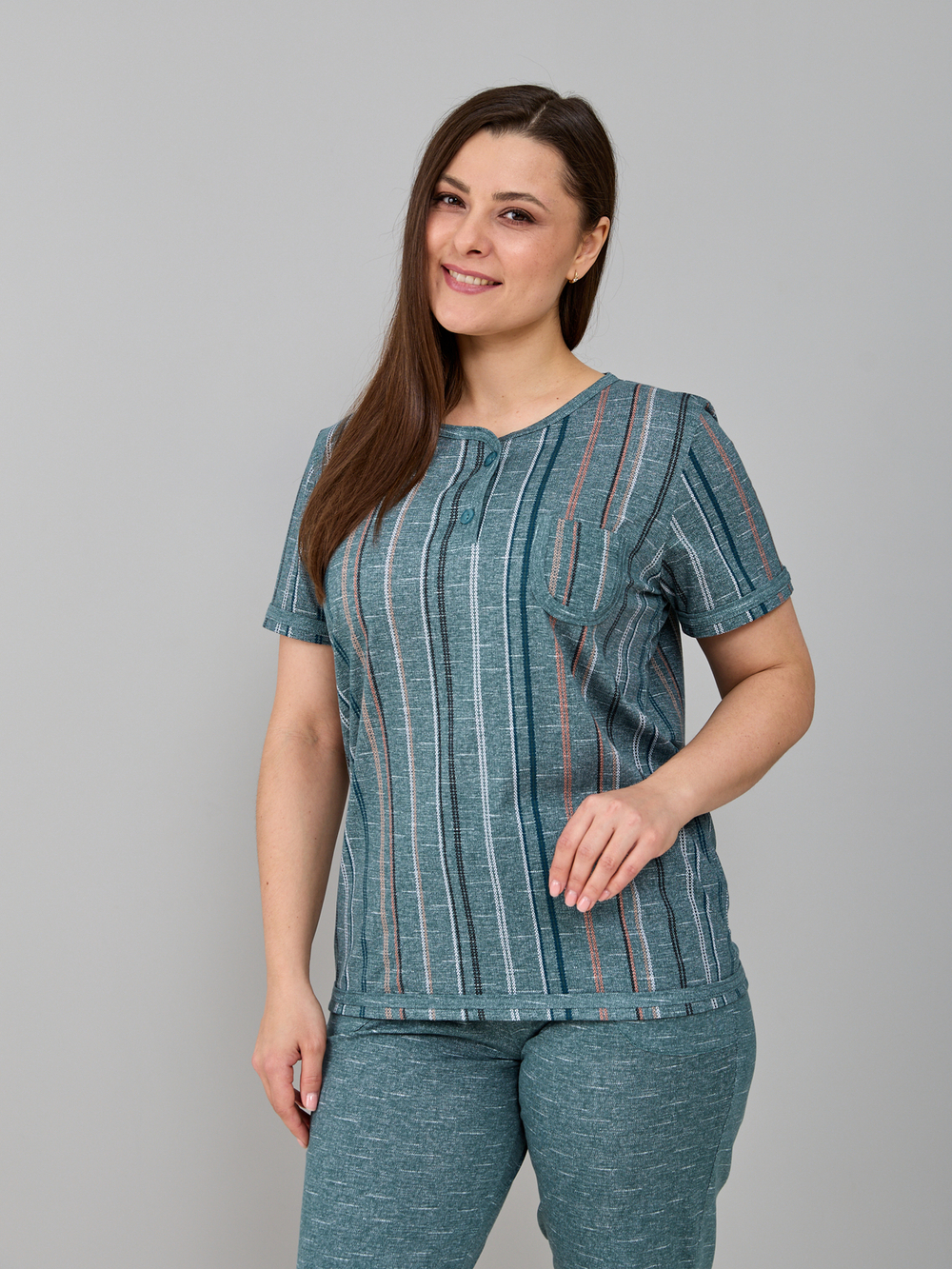 Пижама с бриджами КД-61/рогожкаизумруд-цепочка