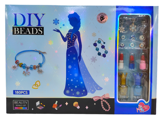 Набор для создания браслетов DIY BEADS + косметика , 180 элементов ( синяя коробка )