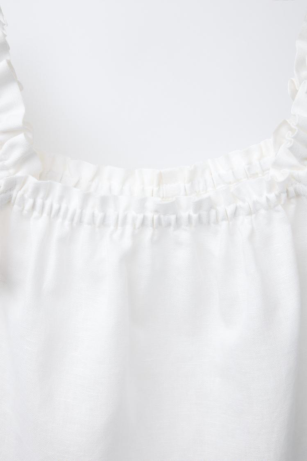 ZARA ТОП ИЗ СМЕСОВОГО ЛЬНА С ВОЛНИСТЫМИ КРОМКАМИ, СВЕТЛЫЙ ЭКРЮ