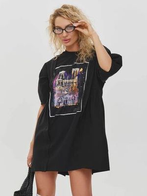 Платье футболка с принтом ПАРИЖ, черное