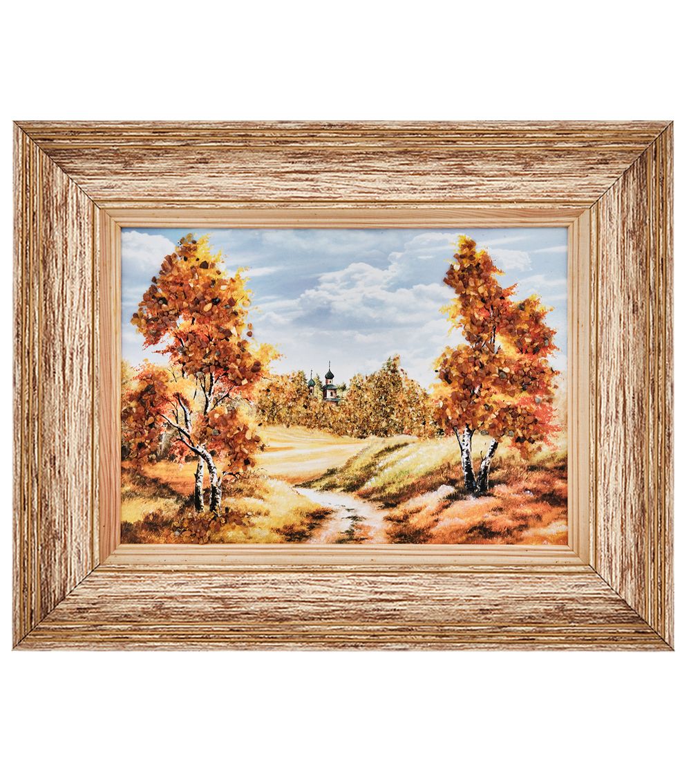 AMB-01/44 Картина «Вдали от мирской суеты» (с янтарной крошкой) пласт.рамка 33х42см