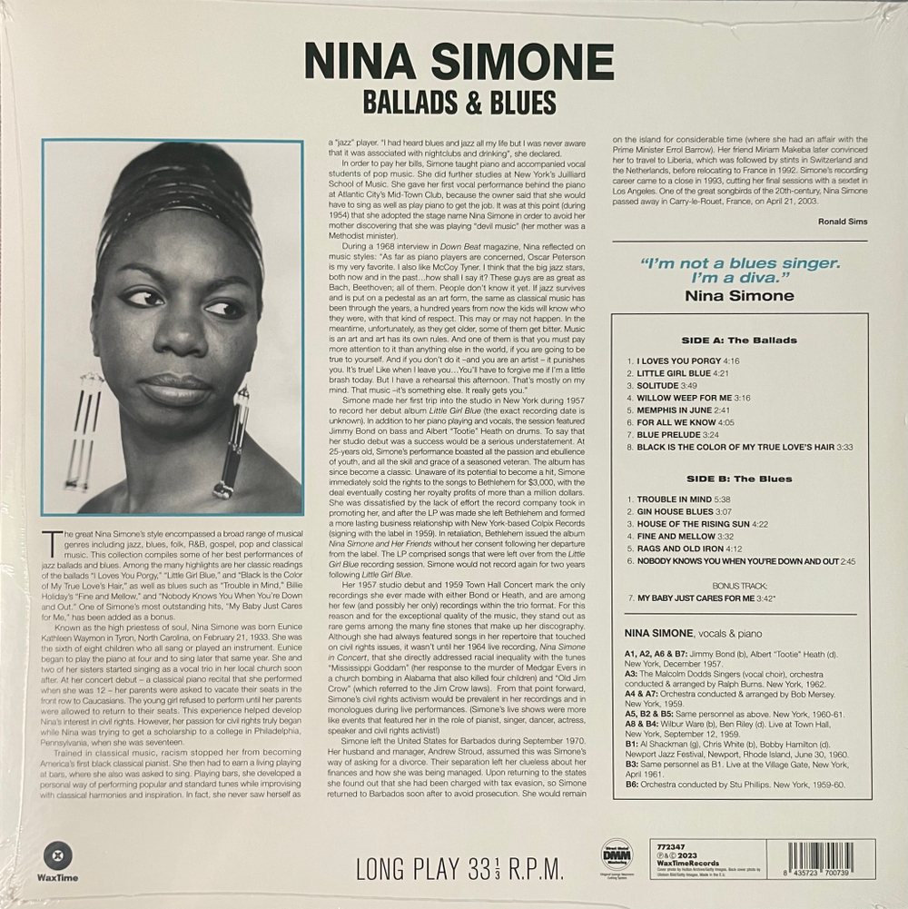 Nina Simone ‎– Ballads & Blues (Европа 2023г.)
