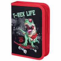 Пенал ПИФАГОР, 1 отделение 2 откидные планки, полиэстер, 20х14 см, "T-Rex Life"