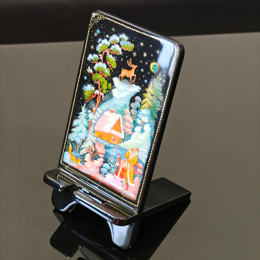 Сувенирная подставка для телефона с росписью Палех "Серебряное копытце"