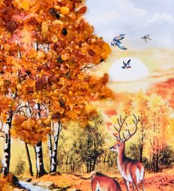 AMB-74/ 1 Картина «Олени у реки» (с янтарной крошкой) дер.краш.рамка 12х15