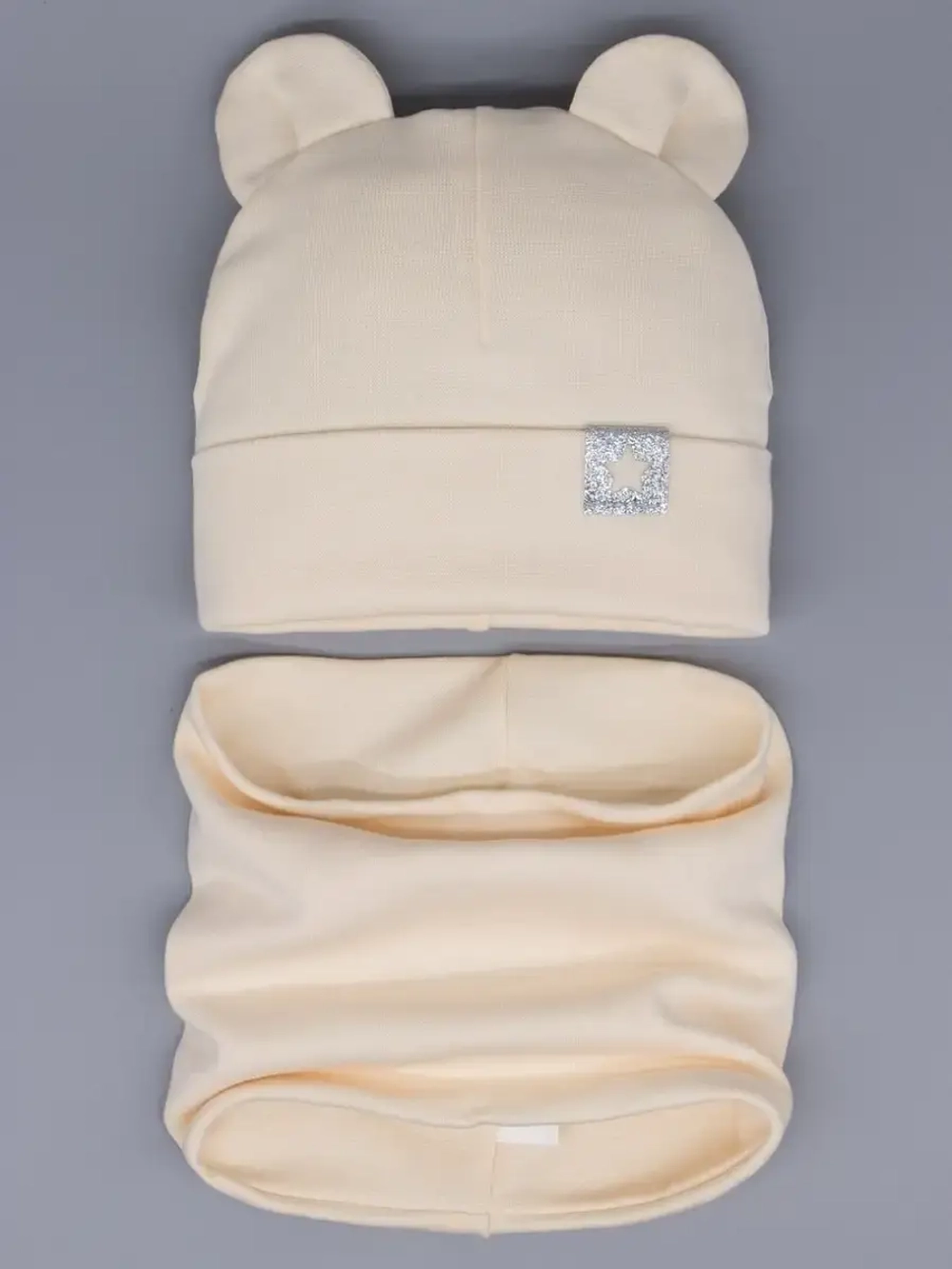 Шапка с ушками трикотажная и снуд для детей