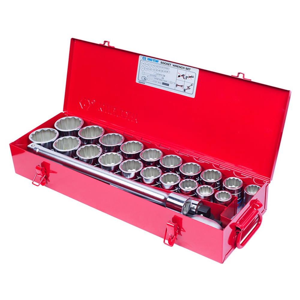 Набор торцевых головок с принадлежностями 3/4&quot;, двенадцатигранные, 22-50 мм, 1&quot;-2&quot;, 24 предмета KING TONY 6224CR