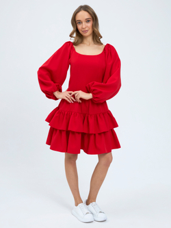 Платье праздничное ярусное с воланами для девочки красное