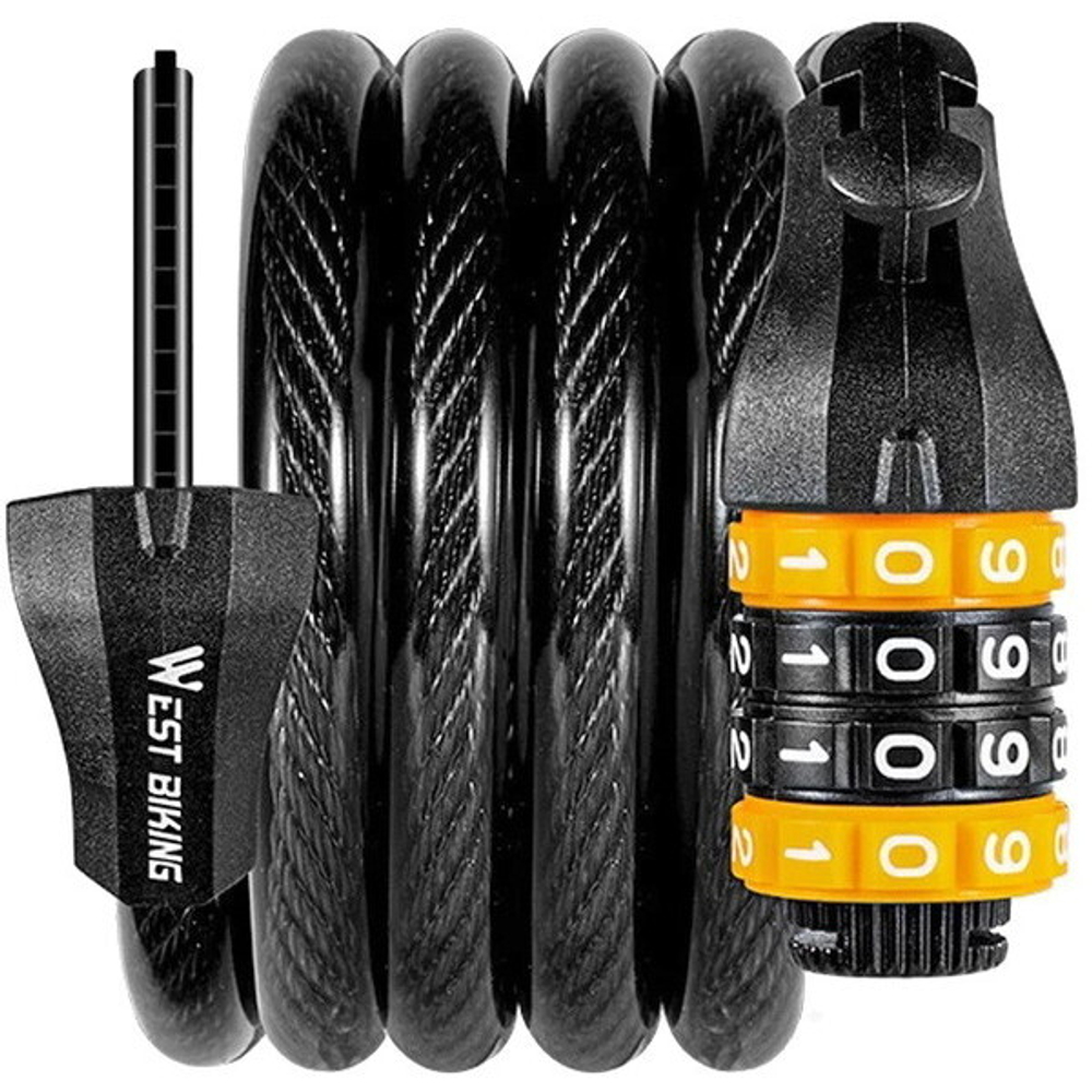 Замок навесной, тросовый West Biking YP0705061, 1200 мм