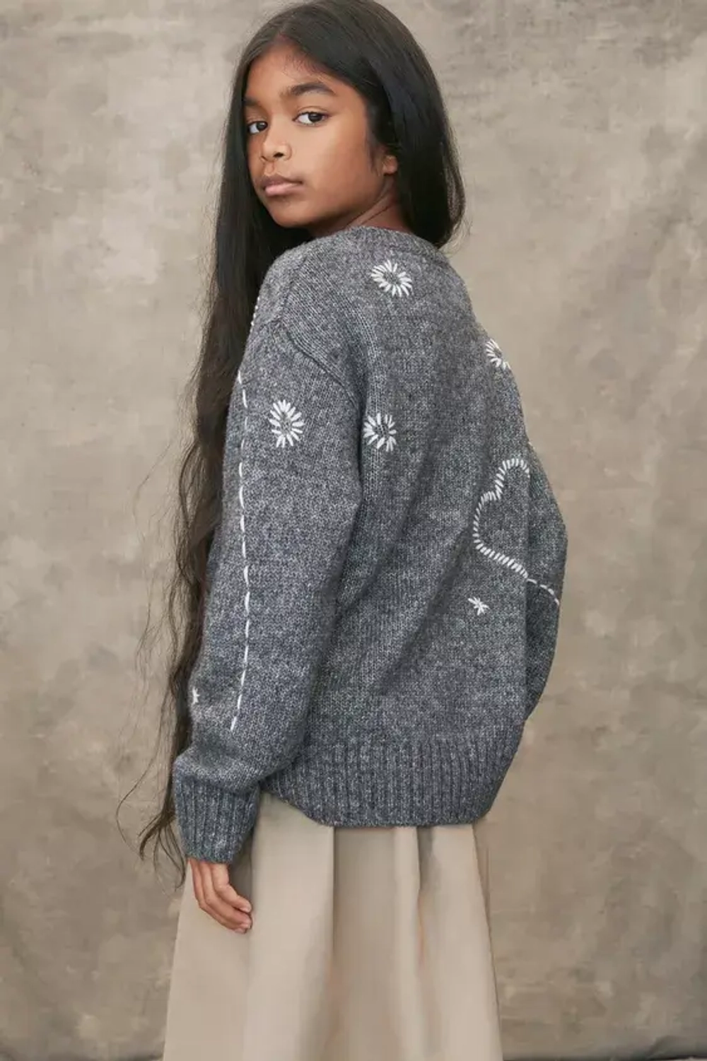 ZARA ШЕРСТЯНОЙ ВЯЗАНЫЙ КАРДИГАН С ЦВЕТОЧНОЙ ВЫШИВКОЙ - LIMITED EDITION, СЕРЫЙ