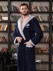 Халат мужской KING с капюшоном Синий "Polens"