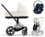 Коляска 3 в 1 Cybex Priam IV Rosegold и автокресло Cloud G i-Size Ocean Blue Plus Off White