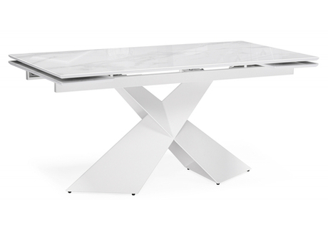Стол стеклянный Woodville Хасселвуд 160(220)х90х77 белый мрамор, белый, ножки белые