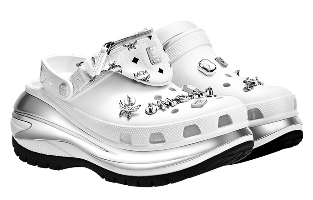 Crocs X MCM Mega Crush Clogs "White Silver"