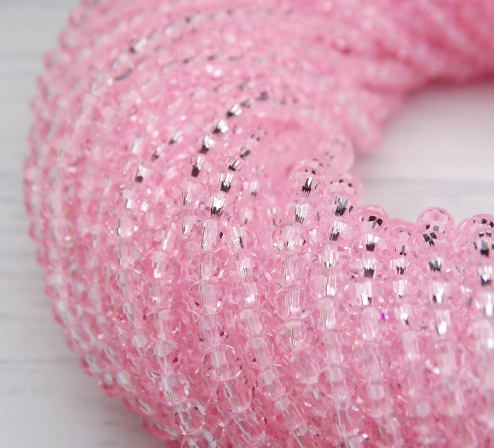 БШ013НН3 Хрустальные бусины "32 грани", цвет: розовый прозрачный, размер 3 мм, кол-во: 95-100 шт.
