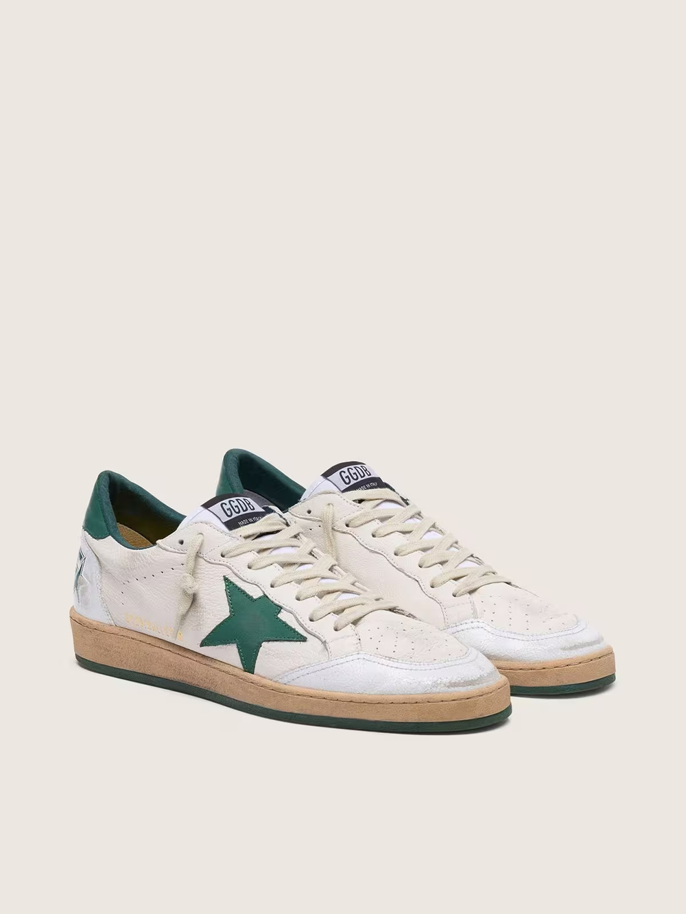 Men's Ball Star in white nappa leather with green leather star and heel tab