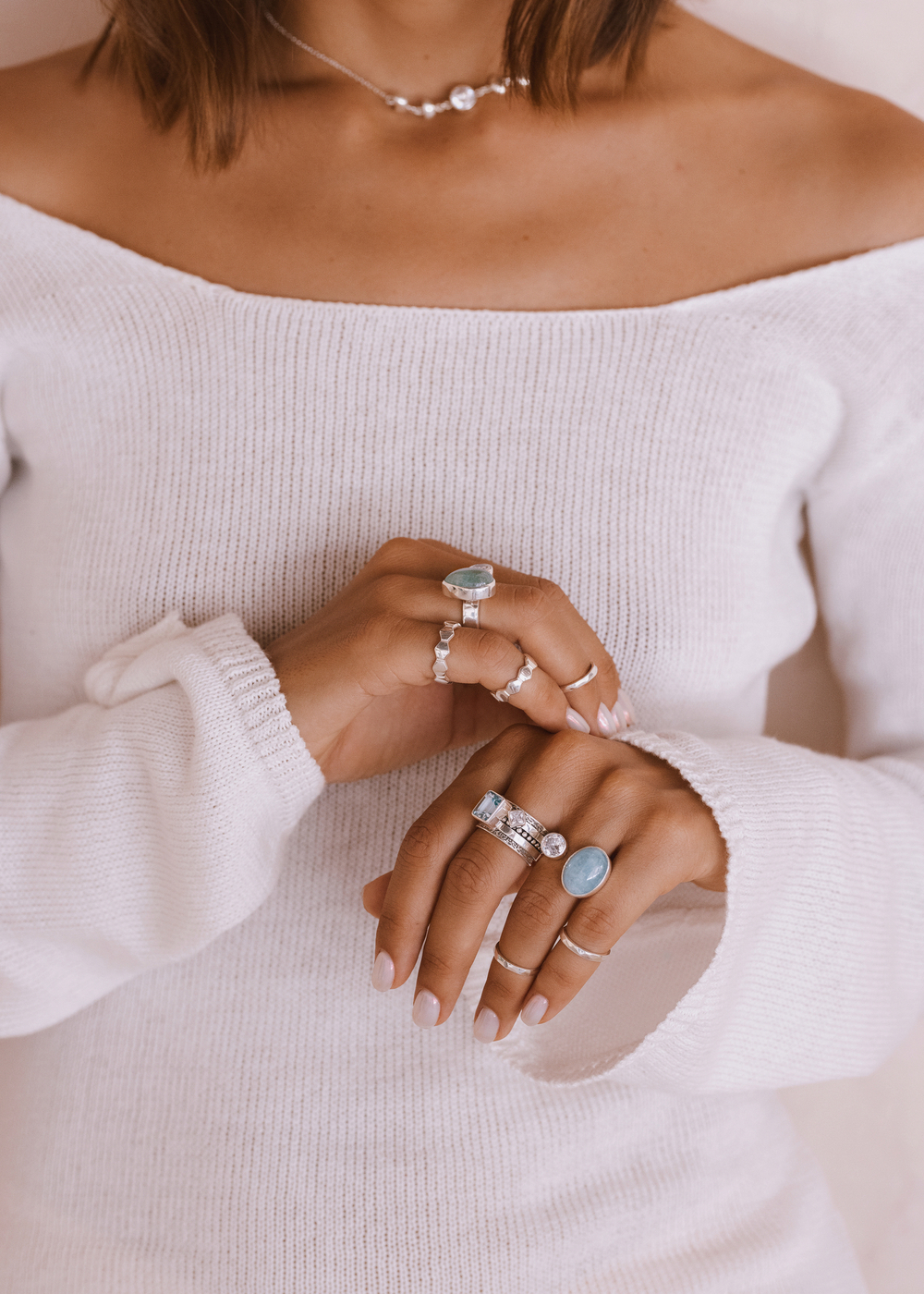 Кольцо «Дуо» с овальным аквамарином и белым топазом