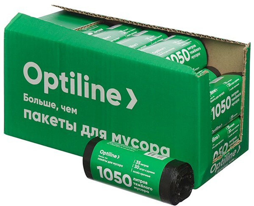 Мешки для мусора Optilinе Особо прочные, 35 литров, черные, 30 штук в рулоне