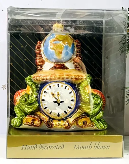 Елочное украшение Часы с глобусом, стекло, 16 см., 1 шт., Irena CO (56302)