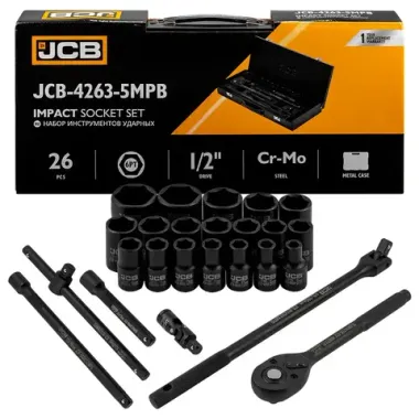 Набор инструментов ударных 26пр. 1/2''(6гр.) (8-32мм, Cr-Mo), в металлическом кейсе JCB JCB-4263-5MPB