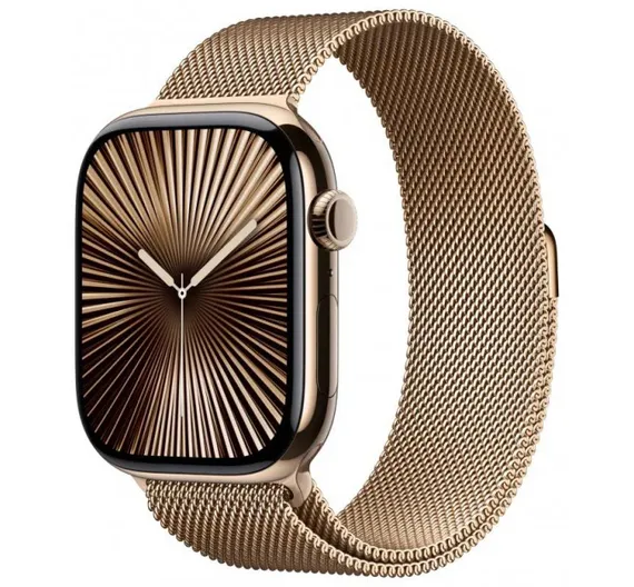 Часы Apple Watch Series 10, 46 мм, титан золотого цвета, миланский сетчатый браслет