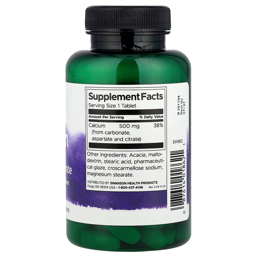 Swanson Vitamins, Карбонат кальция, аспартат и цитрат, 500 мг, 100 таблеток
