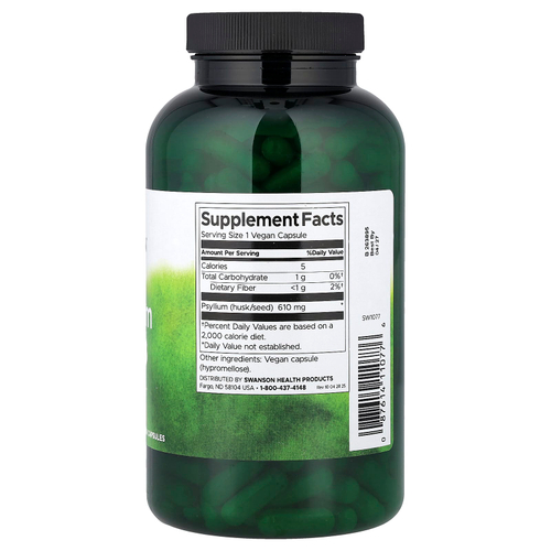 Swanson, шелуха семян подорожника, 610 мг, 300 веганских капсул