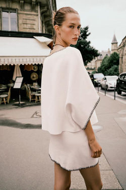 ZARA ТРИКОТАЖНАЯ ЮБКА С КОНТРАСТНОЙ ВЫШИВКОЙ, БЕЛЫЙ