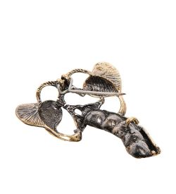 AM-2529 Брошь «Зеленый горошек» (латунь, янтарь)