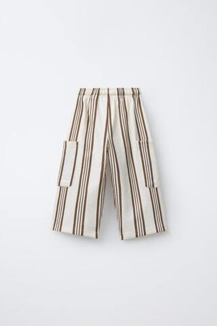 ZARA БРЮКИ В ПОЛОСКУ, ЭКРЮ/КОРИЧНЕВЫЙ