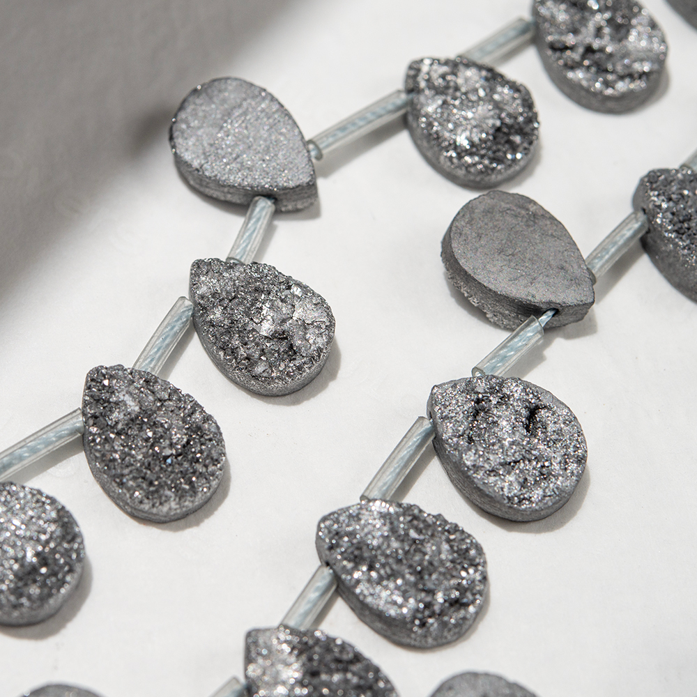 Подвеска друза кварца "Капля", 14*10мм, серая