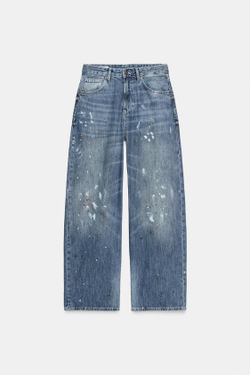 ZARA ДЖИНСЫ TRF СВОБОДНОГО КРОЯ ОВЕРСАЙЗ С ВЫСОКОЙ ПОСАДКОЙ, СИНИЙ