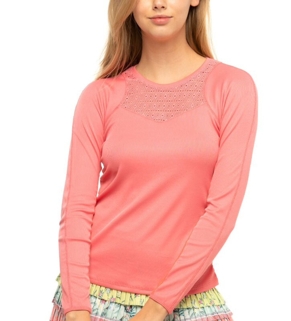 Женская теннисная футболка (dł. Рукава) Lucky in Love Patch Me If You Can Patch Stripe L/S - melon