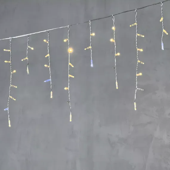 Светодиодная бахрома с колпачком 4,9 x 0,5 м тепло-белая с мерцанием белого диода 220В, 200 LED, провод прозрачный ПВХ, IP65 (PIL200BLWCAP-10-2WW)