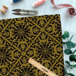 Ткань бифлекс богатый самурайский узор на чёрном фоне