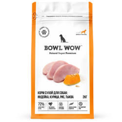 Сухой корм Bowl Wow для собак крупных пород, с индейкой, курицей, рисом и тыквой - 2 кг