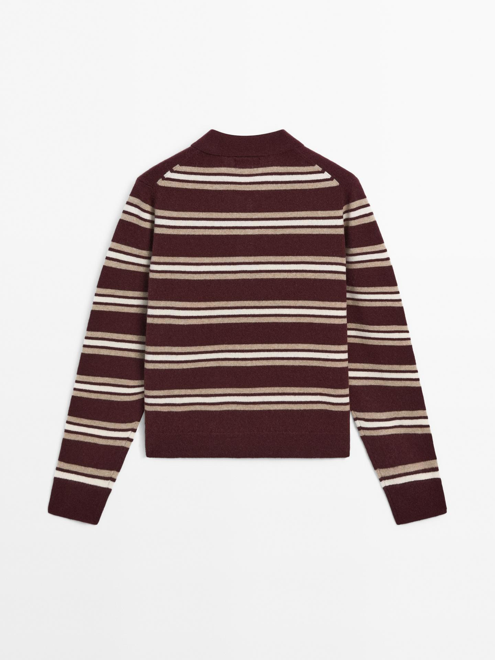 Massimo Dutti Свитер поло из 100% кашемира в полоску, цвет бургундского вина