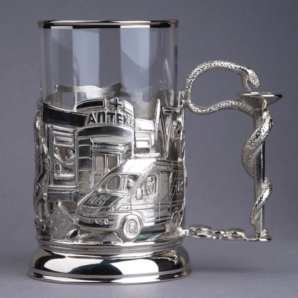 Подстаканник Медики с никелированием в подарочном футляре