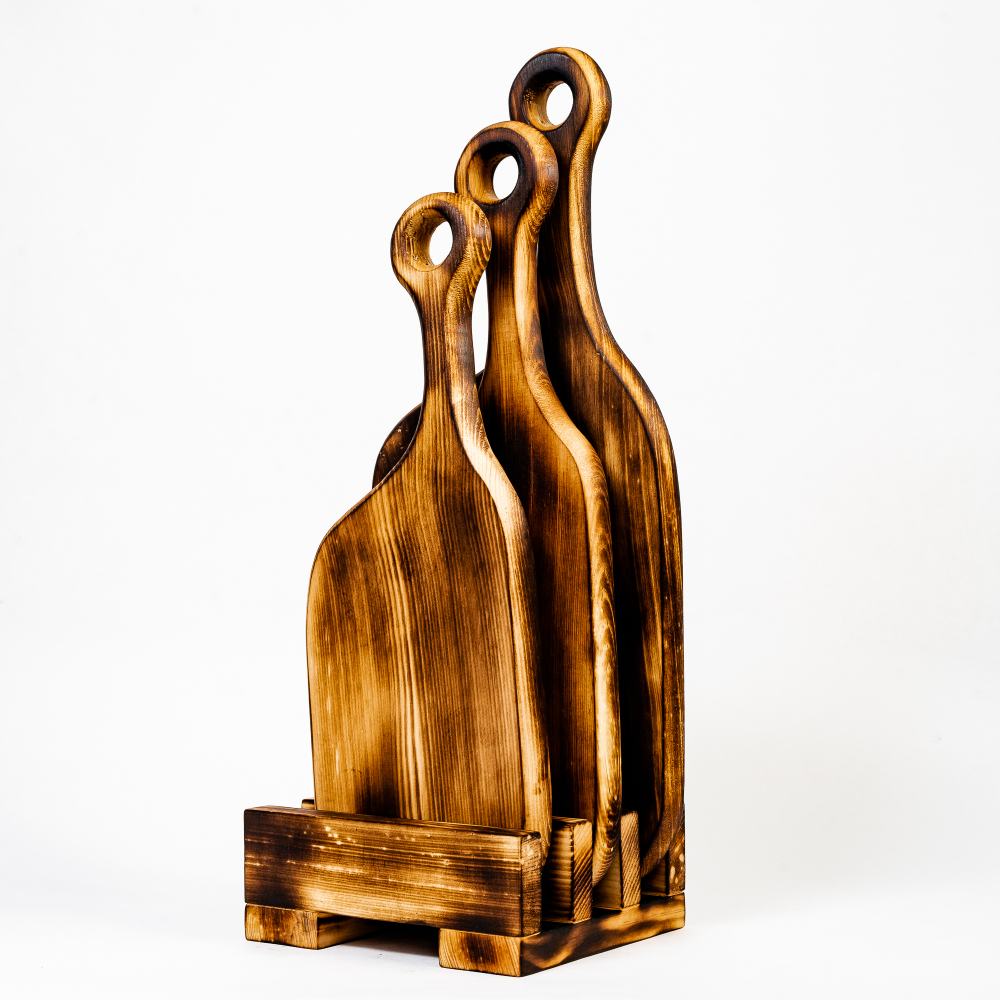 Деревянные разделочные доски 3 шт. из сибирского кедра на подставке RDN12