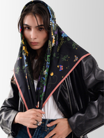 Платок «Русский полевой букет» чёрный 100% шёлк