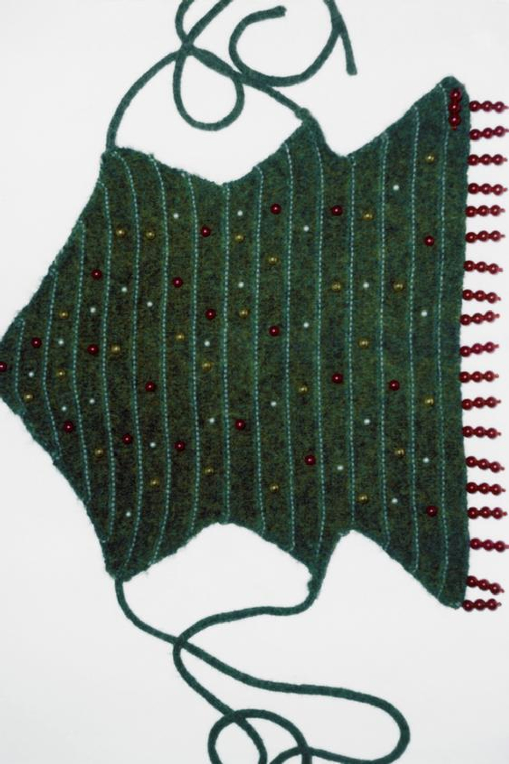 ZARA ТРИКОТАЖНЫЙ ТОП С БУСИНАМИ «НОВОГОДНИЕ ЕЛКИ», ЗЕЛЕНЫЙ