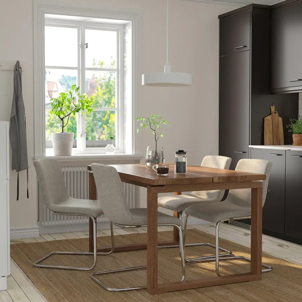 Стол и 4 стула - MÖRBYLÅNGA / LUSTEBO  / MОRBYLАNGA IKEA/  МЁРБИЛОНГА / ЛУСТЕБО ИКЕА,  140х75  см,  коричневый/ серый