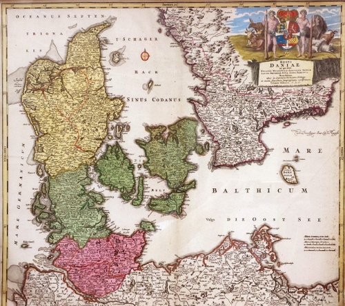 "Дания. Гравированная карта королевства Дании". 1754г.