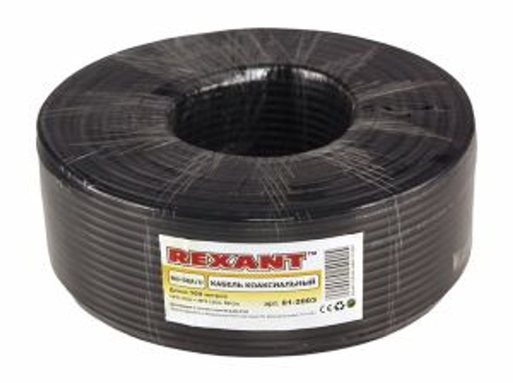Кабель коаксиальный RG-58 A/U, 50 Ом, Cu/Al/Cu, 64%, 100м, OUTDOOR, черный REXANT