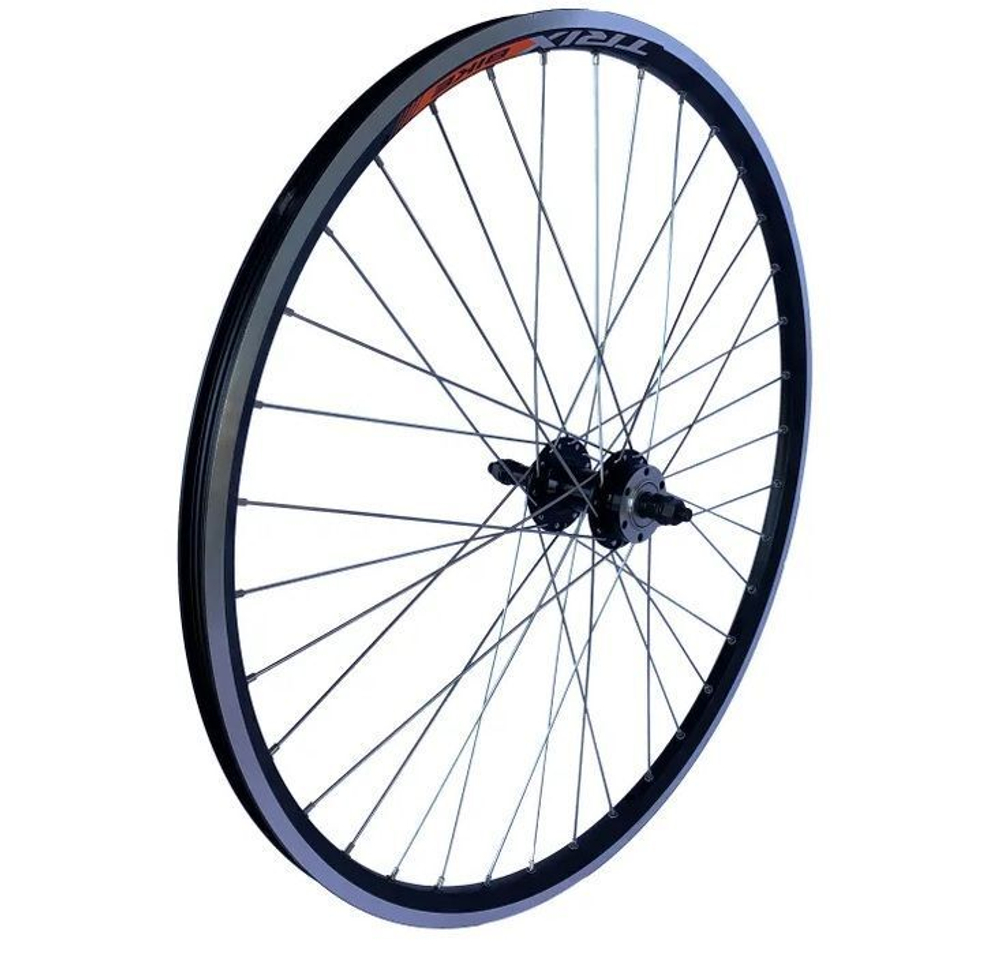 Колесо 26" заднее TRIX, обод алюм., V-br, под трещотку, гайки, двойной, 36H, пистонир., фрезер.