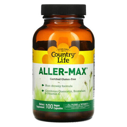 От аллергии Country Life, Aller-Max, с кверцетином, бромелаином и витамином С, 100 вегетарианских капсул