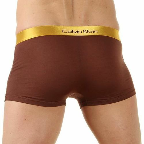 Мужские трусы боксеры коричневые с золотистой резинкой Calvin Klein Bold Boxer со вставкой