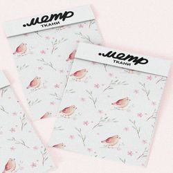 Ткань таффета акварельные птички и веточки