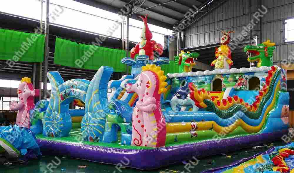 Коммерческий надувной батут "Затерянный остров, три горки" 12*7*7 м