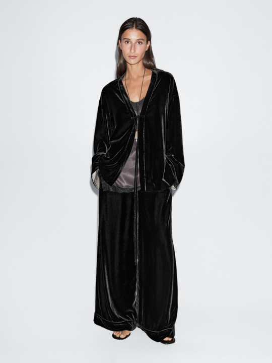 Massimo Dutti Широкие бархатные брюки, черный